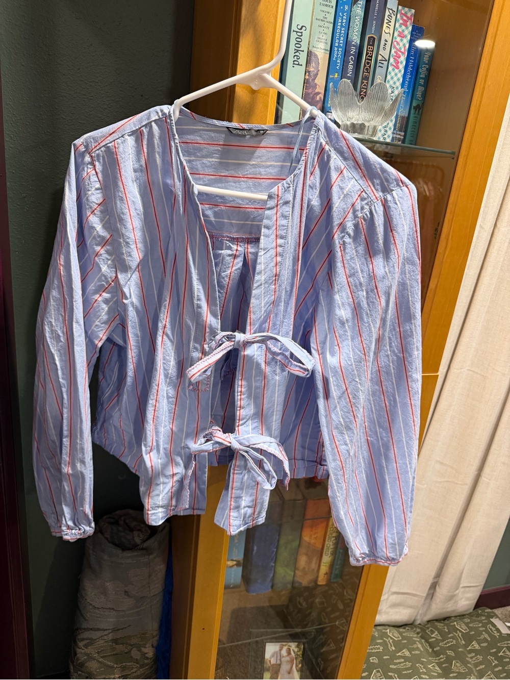 Zara Light Blue Tunic Top with Red and White Stripes